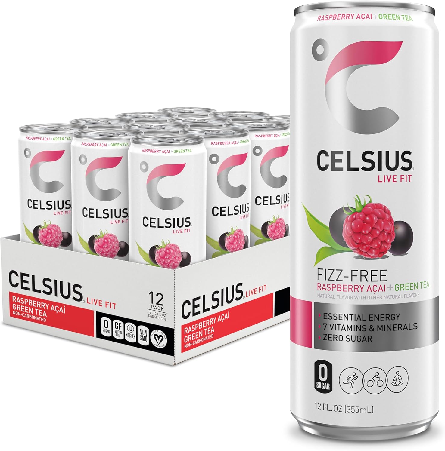 Celsius Raspberry Acai Green Tea NonCarbonated Fitness Drink