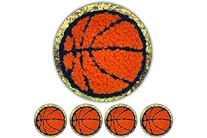 5 PCS Iron on Basketball Patches, Embroidered Chenille Glitter Patches for Clothes