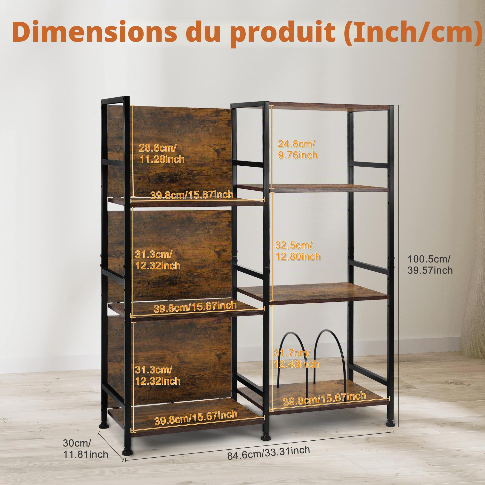 TQVAI Grand support de lecteur de disques vinyles pouvant contenir 200 albums, table tournante avec étagères de rangement, 3 étagères en bois, vitrine