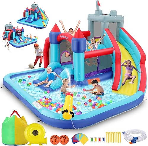 Parque acuático inflable para niños de 3 a 12 años, tobogán acuático gigante con tobogán acuático con toboganes dobles, área de rebote, pared de