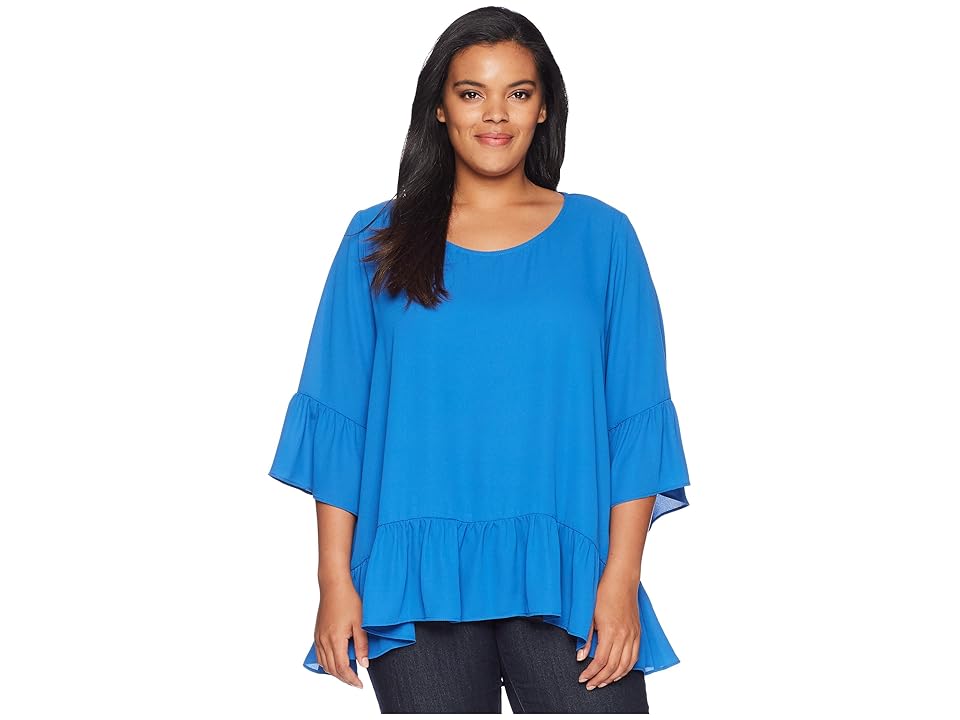 

Karen Kane Plus Plus Size Ruffle Hem Top (Cobalt) Women's Clothing, Blue