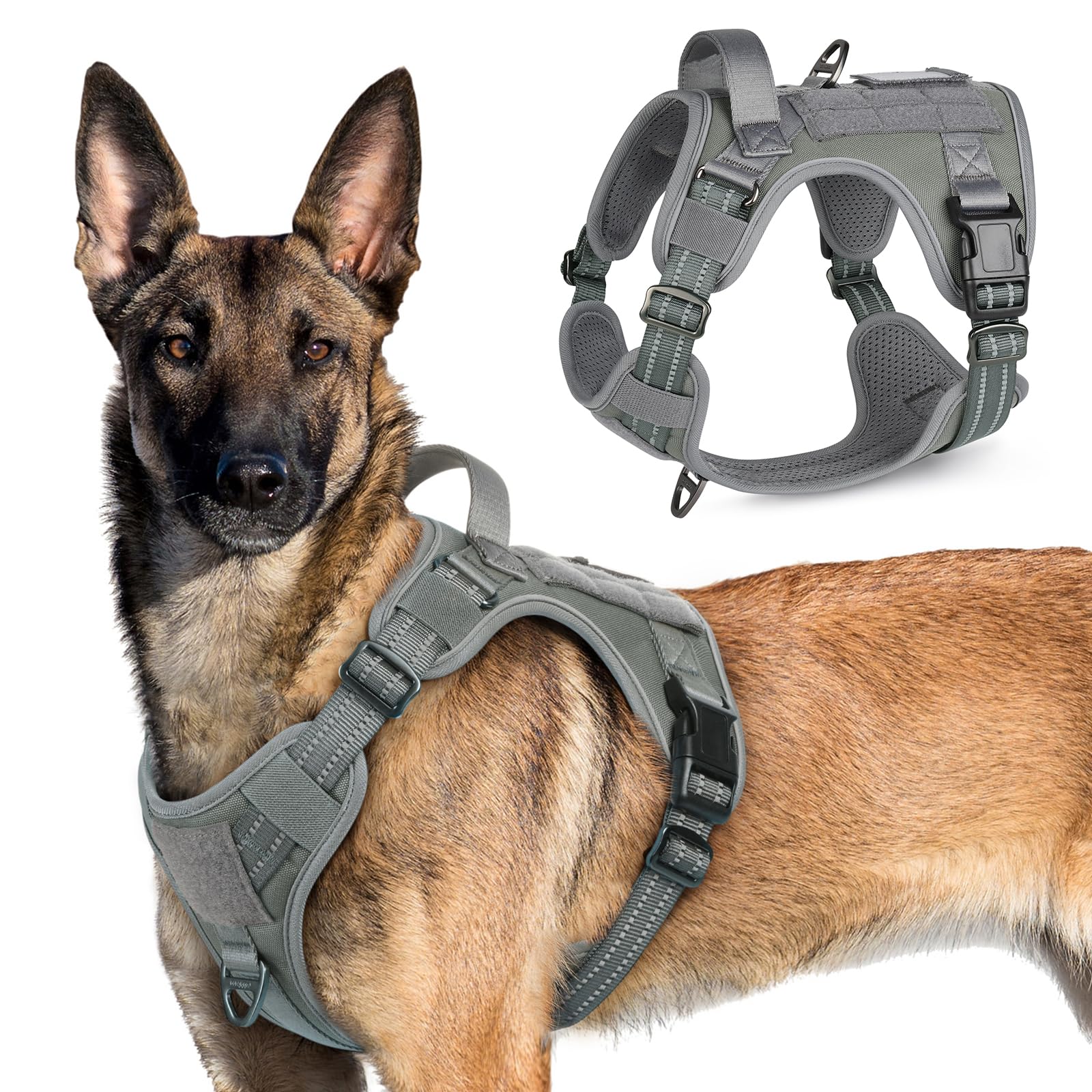 rabbitgoo Tactical Dog Harness for Large Dogs, No Pull Military Service Vest with Handle & Molle, Easy Control for Training Walking, Adjustable