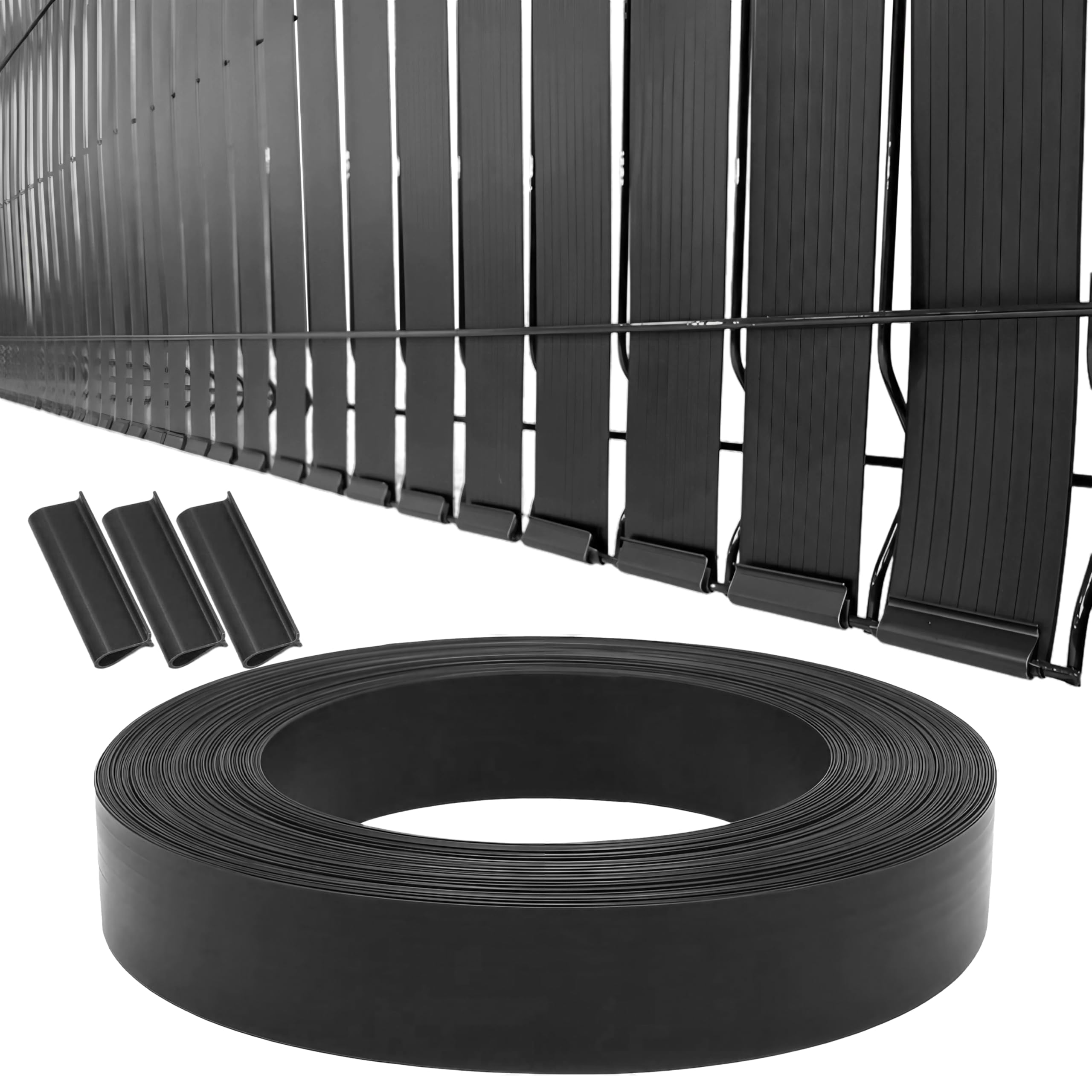 XKMT- Black View Blocking Privacy Tape Weave w/bracket For Chain Link Fence 75m/250 ft Roll UV Resistant