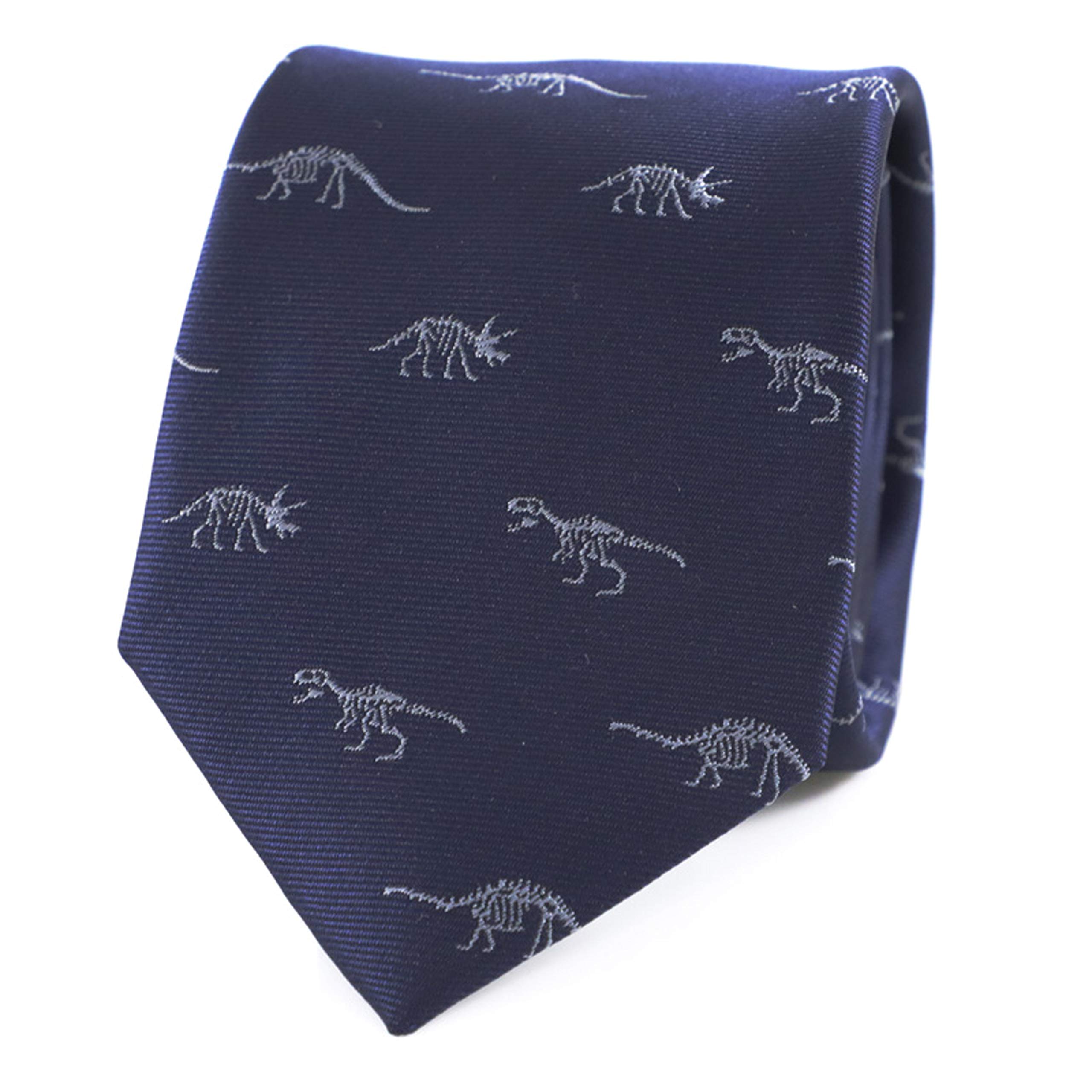 MENDEPOT Dinosaur Skeletons Necktie With Gift Box Grey Dinosaur Skeletion Navy Tie Father's Day Birthday Gift Tie