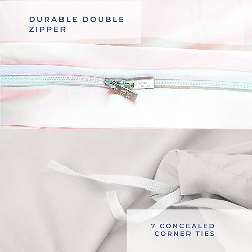 Miniatura 5 de Kotton Culture - Juego de funda de edredón de 3 piezas, 100% algodón egipcio de 600 hilos, con cierre y lazos en las esquinas, diseño plisado