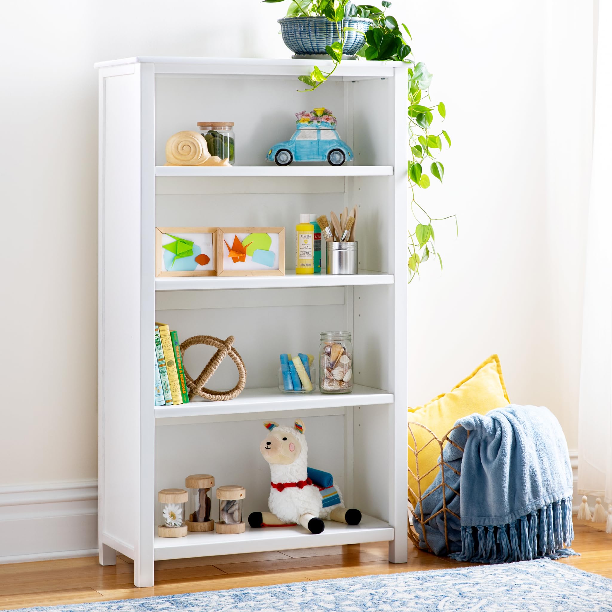 Guidecraft Taiga 4-Shelf Bookcase - White: 54" Bookshelf and Storage Unit for Bedrooms or Playrooms, Wooden Furniture for Books, Toys, School Supplies