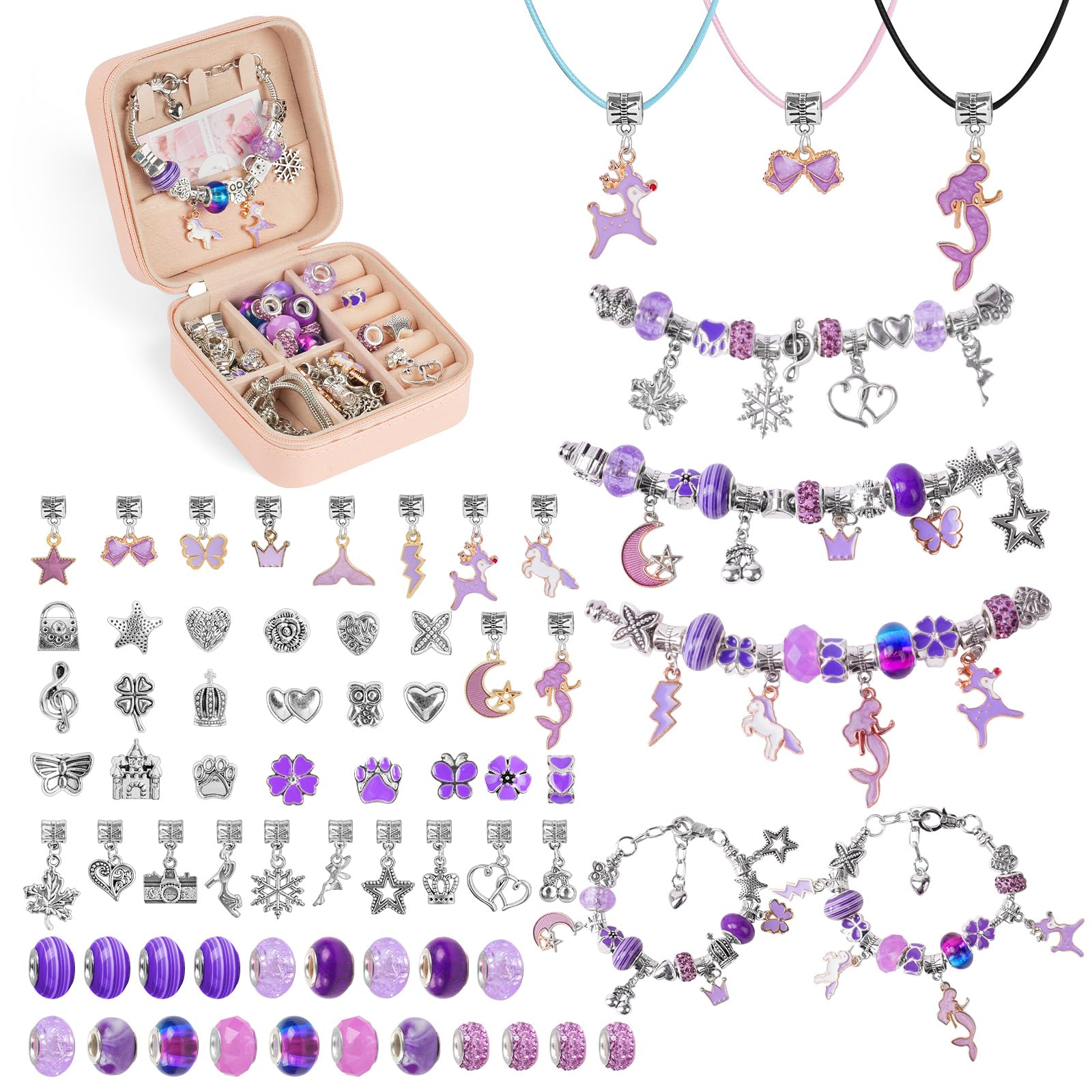 AUAUY Kit Braccialetti Fai Da Te Bambina 5-10 Anni, Giochi Crea Braccialetti DIY, Idee Regalo Natale Originali, Regalo Compleanno Ragazza, Viola
