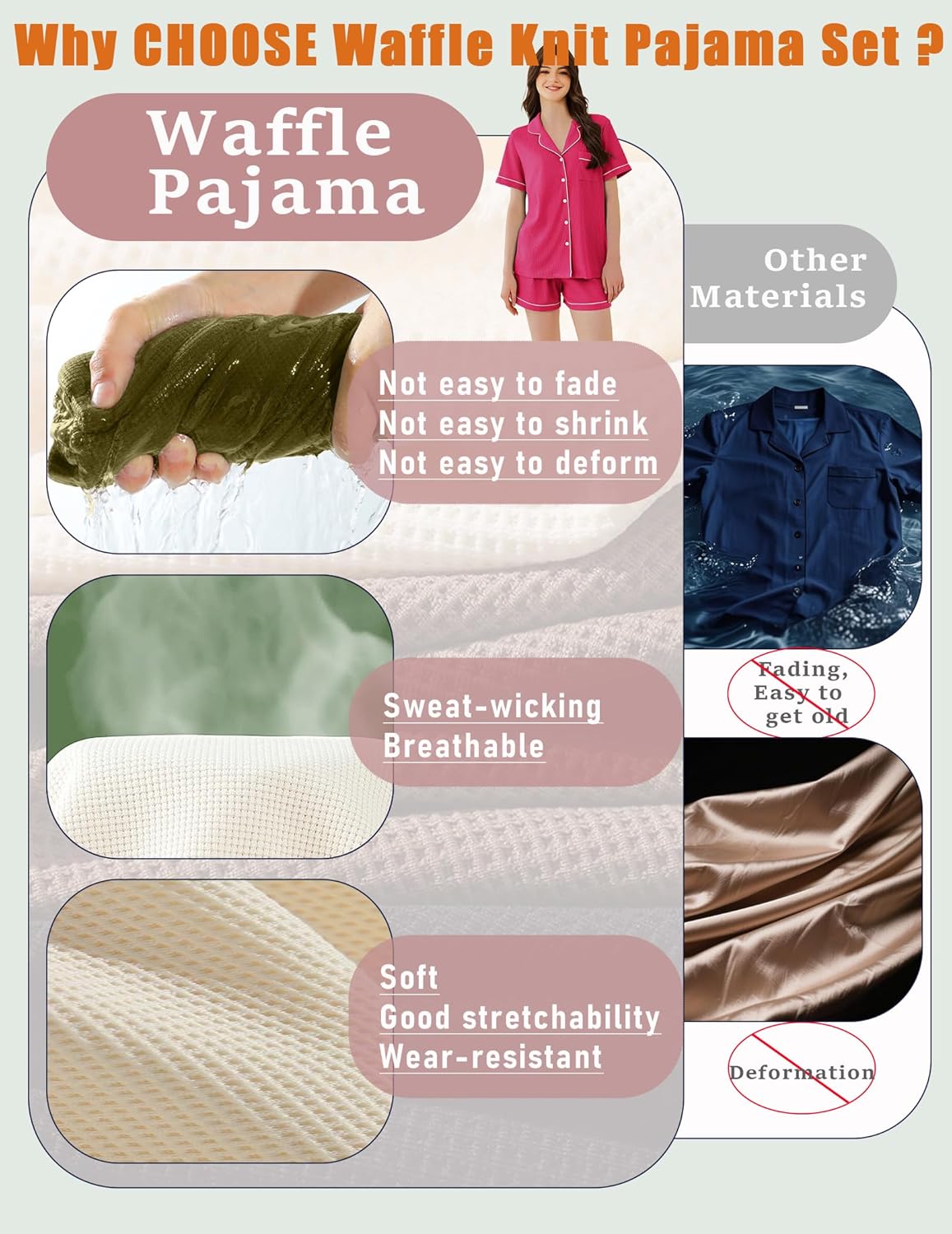 Ekouaer Womens Waffle Knit Pajama Sets Soft Short Sleeve Button Down Sleepwear Cozy 2 Piece Pjs Shorts Set - Image 4