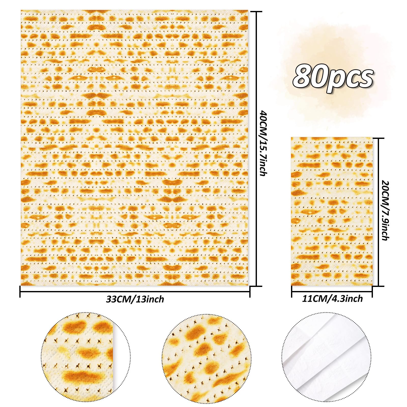 Whaline Lot de 80 serviettes en papier jetables pour invités de Pâque Matzo Seder - Serviettes de table pour fête et salle de bain