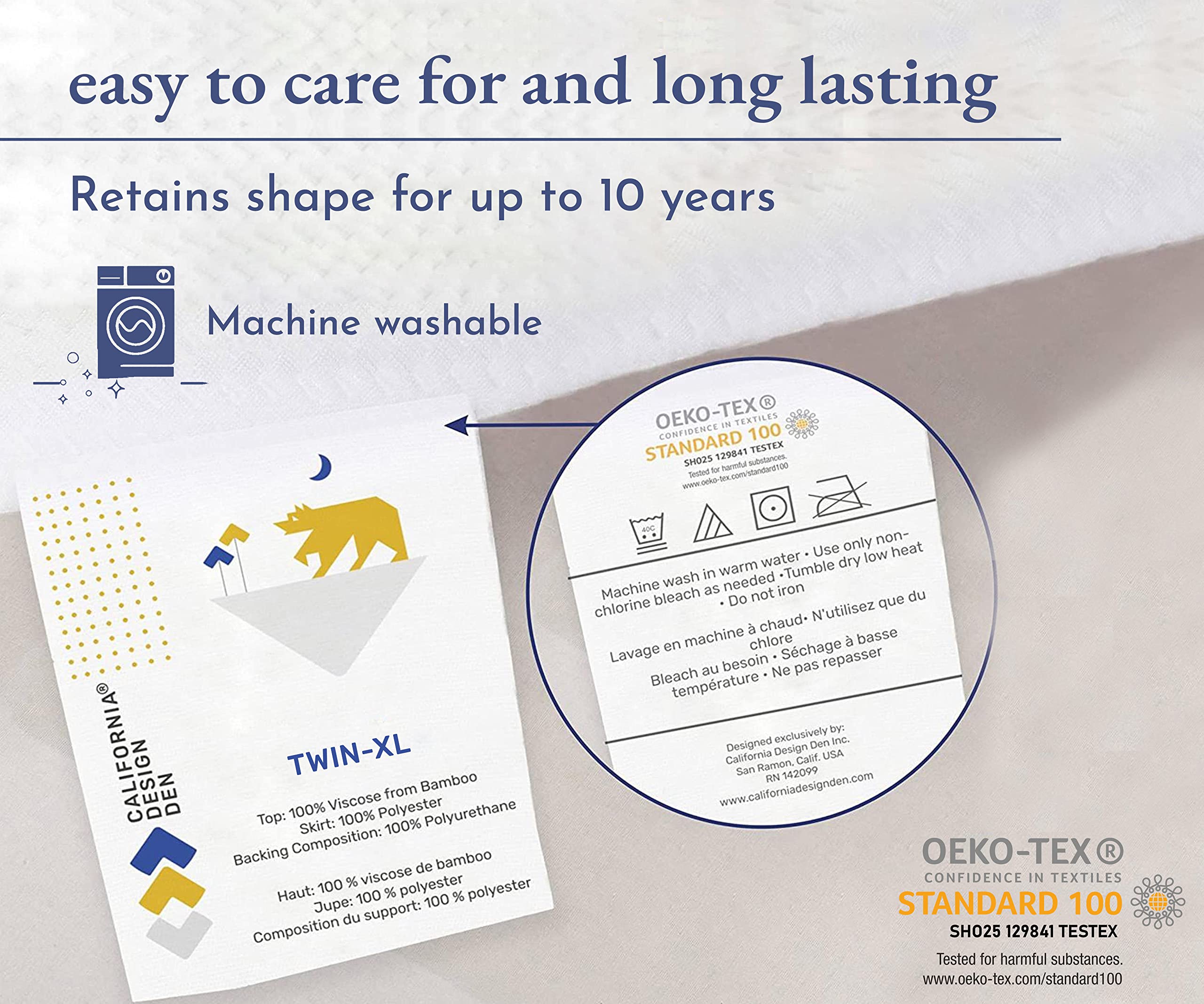 Premium Waterproof Mattress Protector for Twin XL Size Bed, Soft, Cooling, Noiseless Fitted Mattress Pad Deep Pocket Bed Cover for Dorms, Split King Adjustable Beds (Twin-XL)