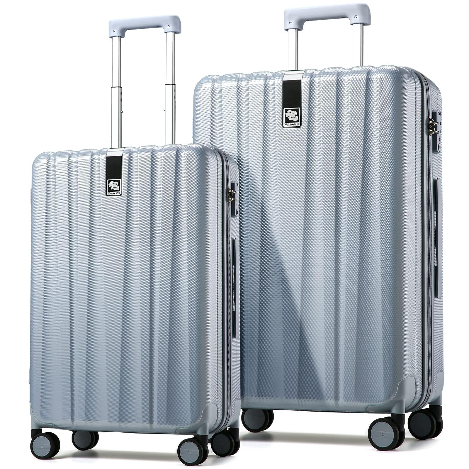Hanke Suitcase, 2-Piece Set (20/29 Inch) Lightweight Hardshell PC Luggage with Spinner Wheels &amp; TSA Lock, Gray, Extra Large Rolling Travel Bag, Nestable Storage, Waterproof, 103L
