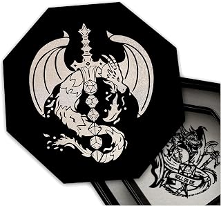 Fantasydice- Silver - Dragon Dice Sword - Dice Tray - 9" Octagon with Lid and Dice Staging Area- Holds 5 Sets(7 Dice Set/Standard) for All Tabletop RPGs Like D&D, Call of Cthulhu, Shadowrun.