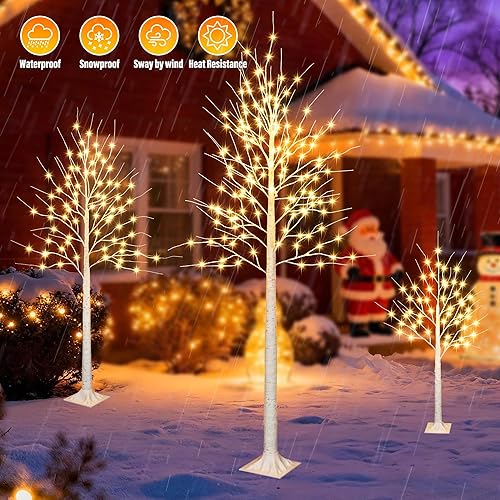 Miniatura 6 de iBaycon Luces de Árbol de Abedul Navideño de 8 Pies, Árbol de Abedul Iluminado LED Árboles Artificiales con 8 Modos Temporizador, Árboles