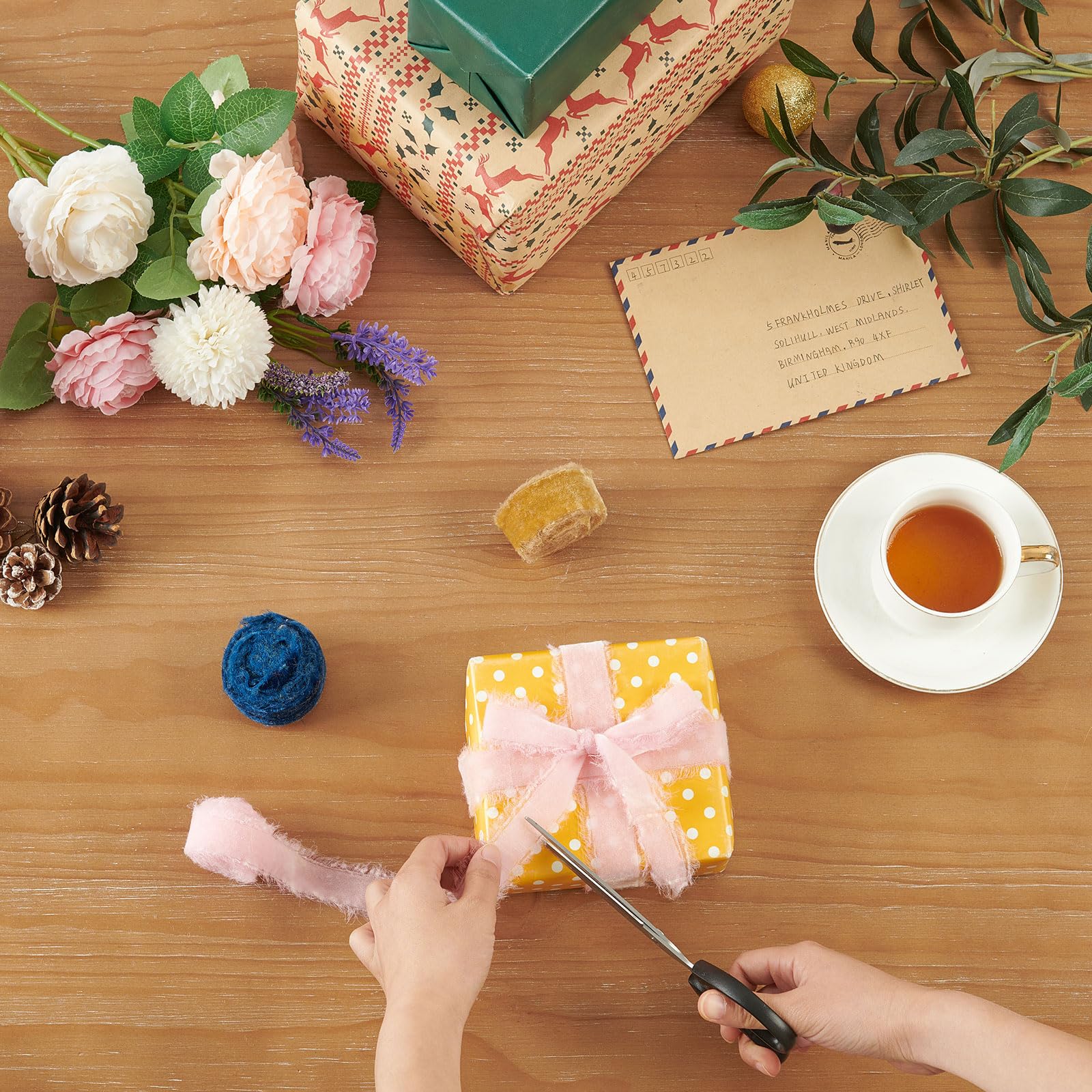 FAKILO Ruban En Coton Naturel Rustique Avec Bords Effilochés, Ruban 100 % Coton Blanc De 2,5 Cm X 17,7 M Pour Bouquets De Mariage Vintage