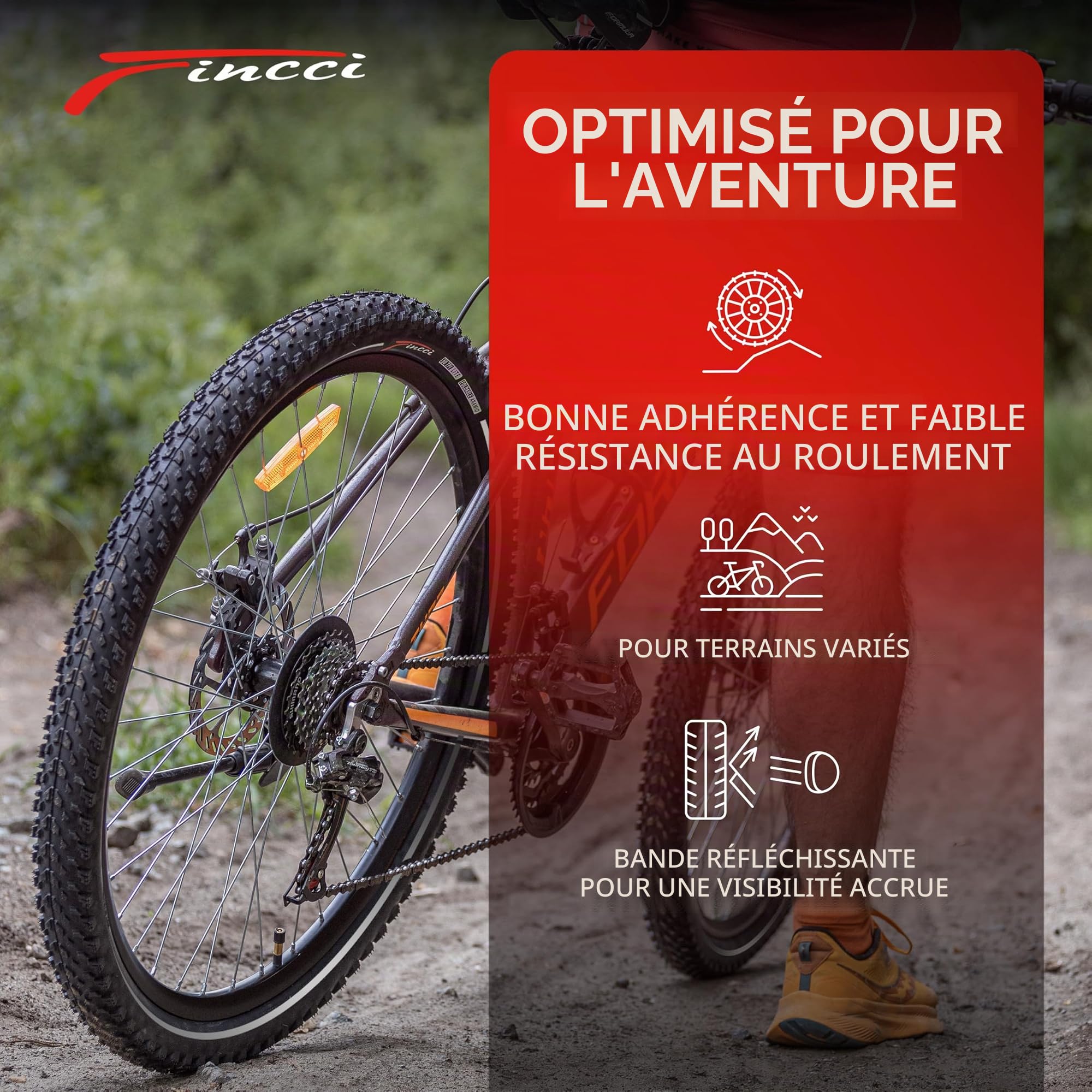 Fincci Oncamp Pneu 27.5 x 2.10 Pouces - Paire Pliable Réfléchissant Pneus 27.5 pour VTT, Mountain Bike, Montagne Vélo, Velo de Course, e Bicyclette - Un Paquet de 2 Bike Tires 27.5"