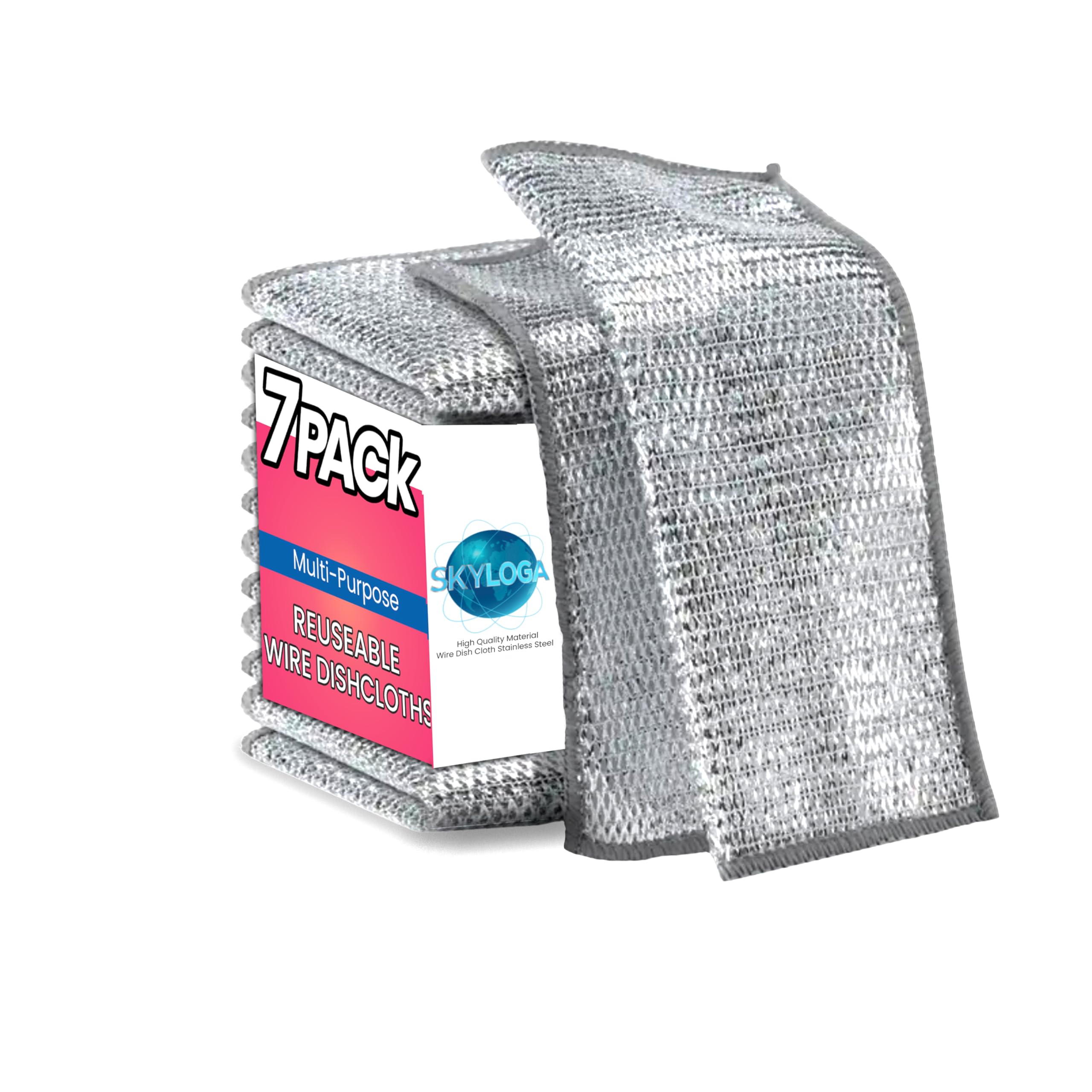 SKYLOGA (Pack of 7 Single Layer Multipurpose Non-Scratch Wire Dishwashing Rags – Reusable Steel Scrubber Cloths, Easy Rinsing, Machine Washable for Kitchen, Sinks, Pots, Pans (Single Layer) (B0DF1TQTDJ) Amazon Price History, Amazon Price Tracker