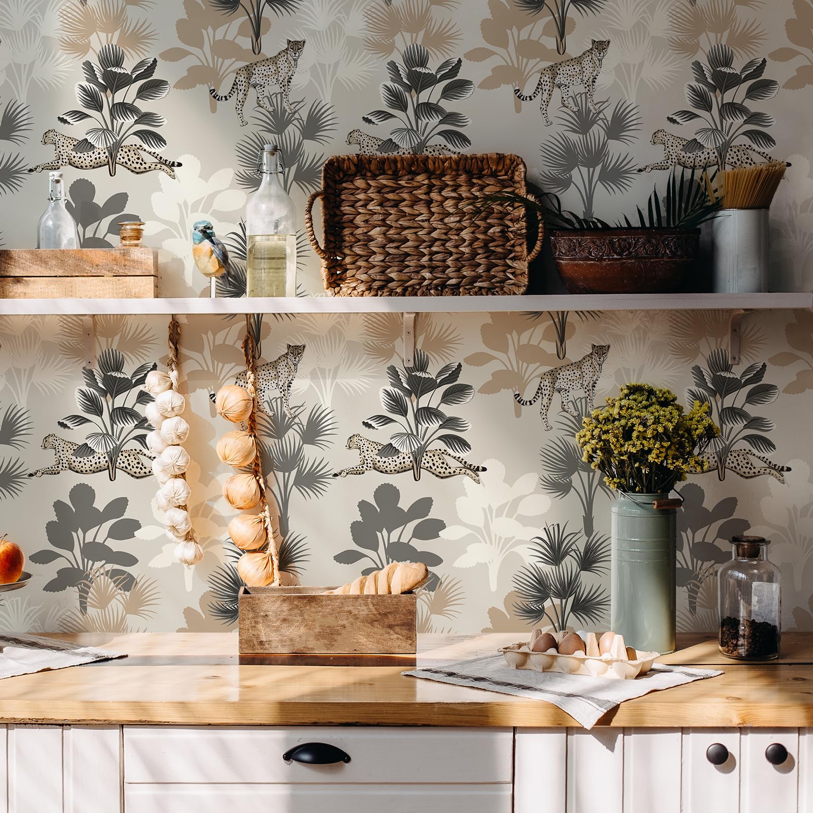 Tropical Tiger Peel And Stick Wallpaper - Removable Jungle Animal Pattern For Walls, Cabinets & Furniture