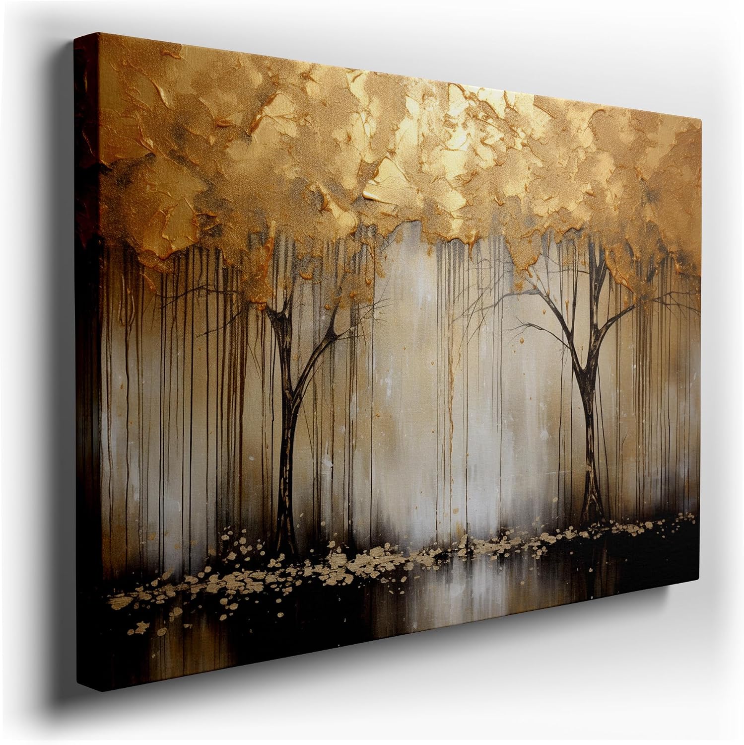 Canvas for Living room. Golden Serenity: A Dreamscape of Abstract Elegance, 27 x 18 inch Canvas Wall Art - Contemporary Masterpieces - Modern Home Decor