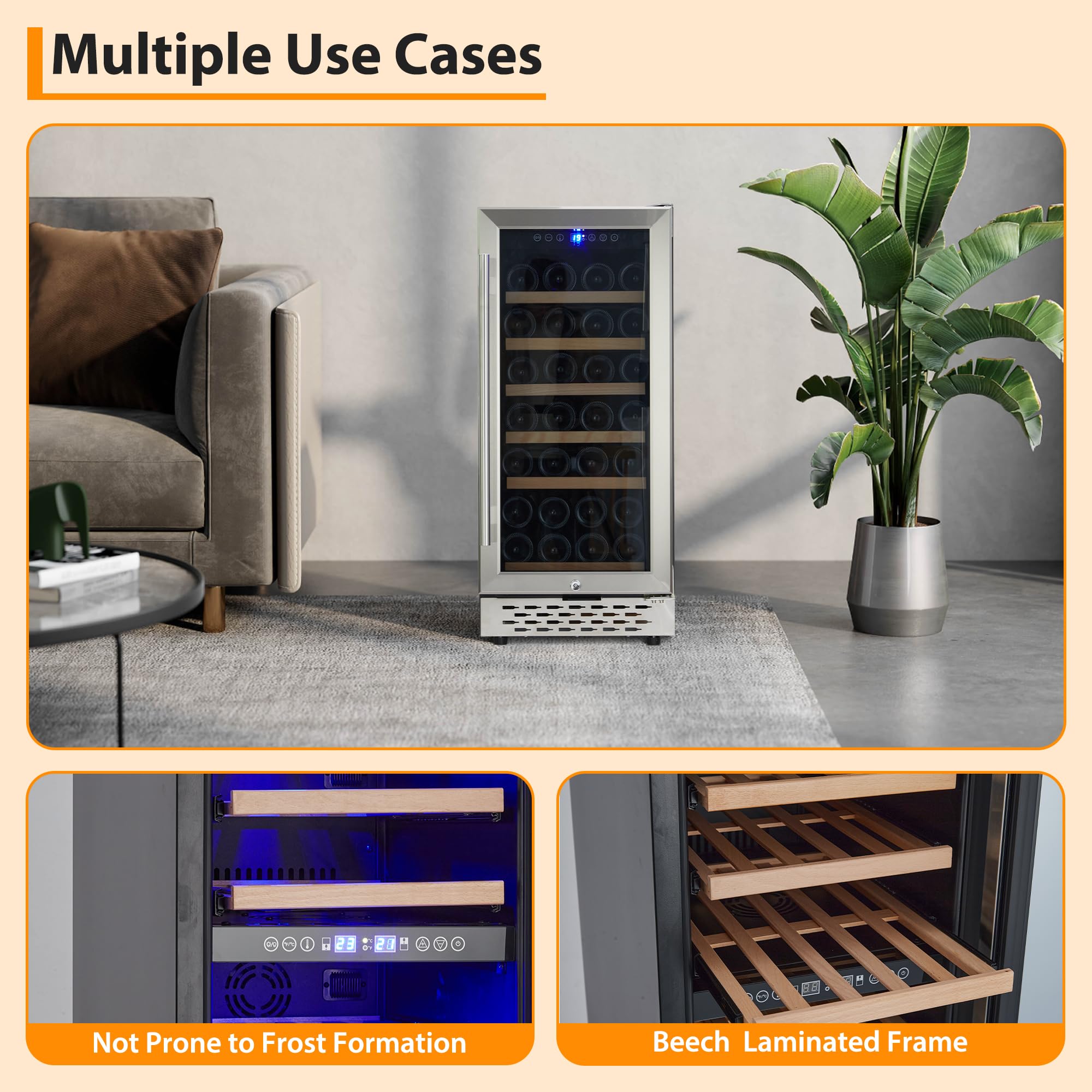 Garveehome 15 Inch Wine Cooler Refrigerator,28 Bottle Capacity, Freestanding Or Built-In Design, 41-65°F Digital Thermostat, LED Touch Display, Tempered Glass Door, Ideal For Home, Bar, Office Use on Fridge.com - View 4