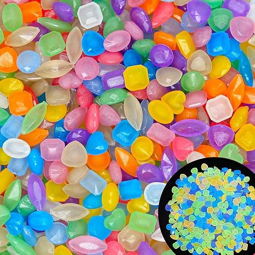 300 piedras brillantes para decoración de jardín, piedras brillantes que brillan en la oscuridad, guijarros luminosos para decoración de pasarela,