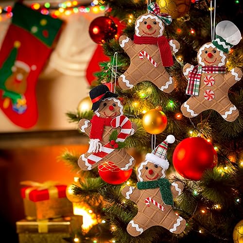 Miniatura 6 de Adornos navideños de hombre de jengibre, adorno de pan de jengibre, hecho a mano, árbol de jengibre, decoración colgante de figuras de pan de