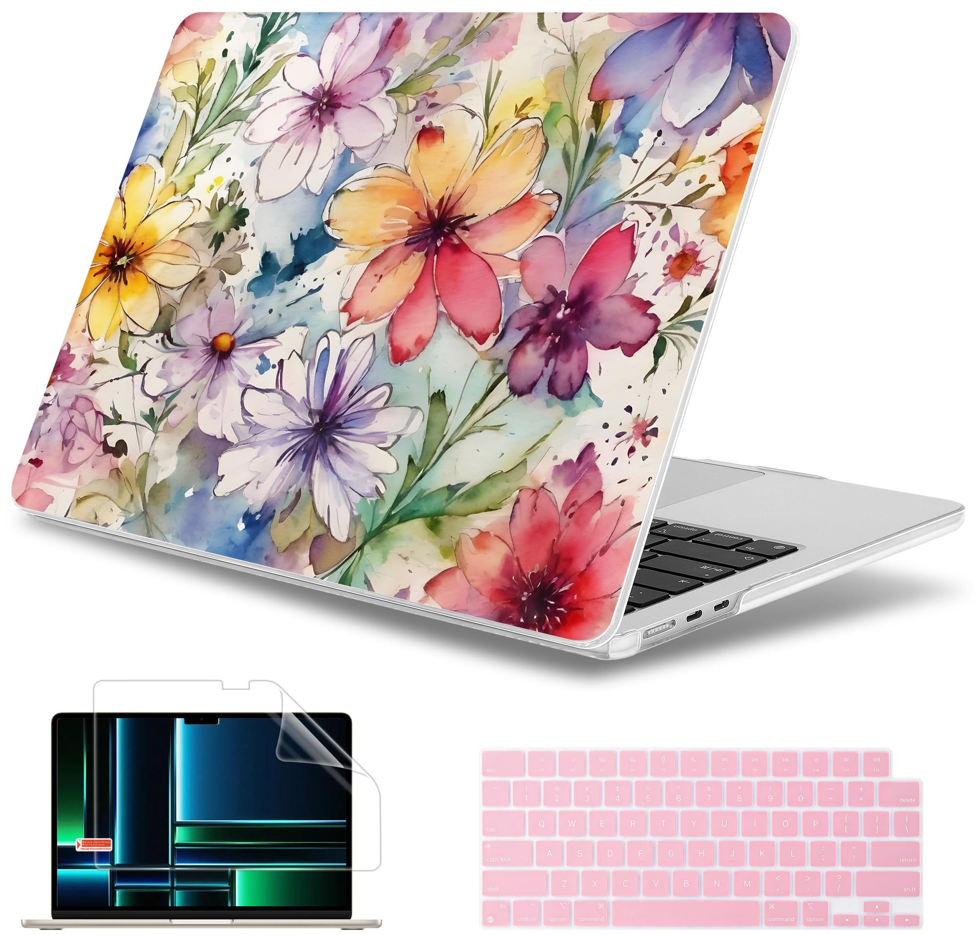 May Chen M4 Custodia per MacBook Air da 15 pollici compatibile con display e touch ID retina liquida, custodia rigida in plastica - fiori astratti