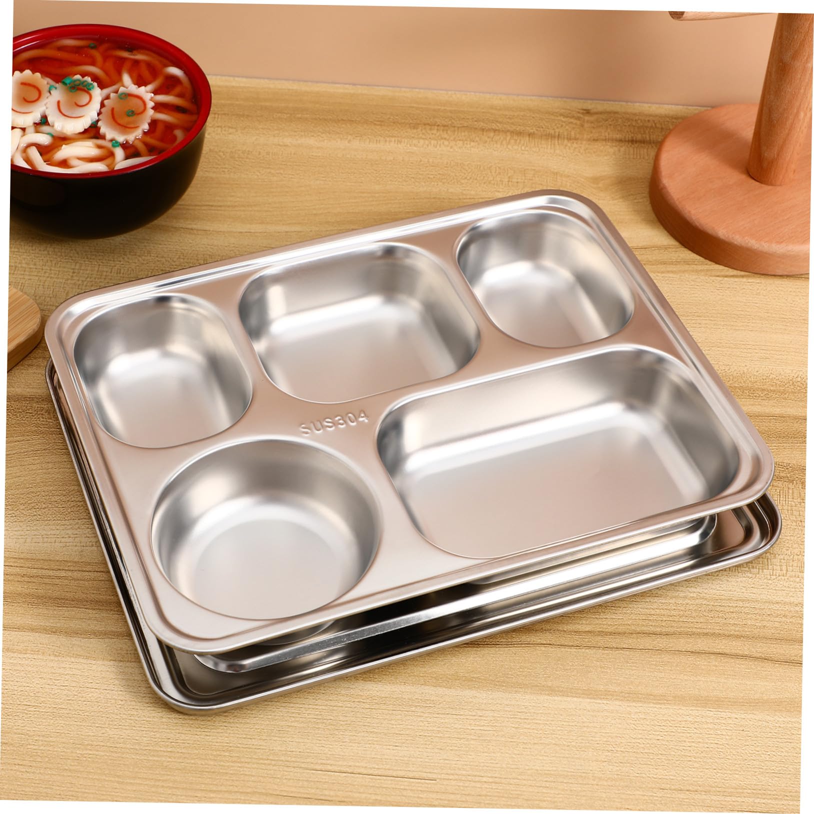 Plateau-Repas Compartimenté en Acier Inoxydable, Assiette Double sous-Grille pour Garçon et Filles, Repas en Cantine