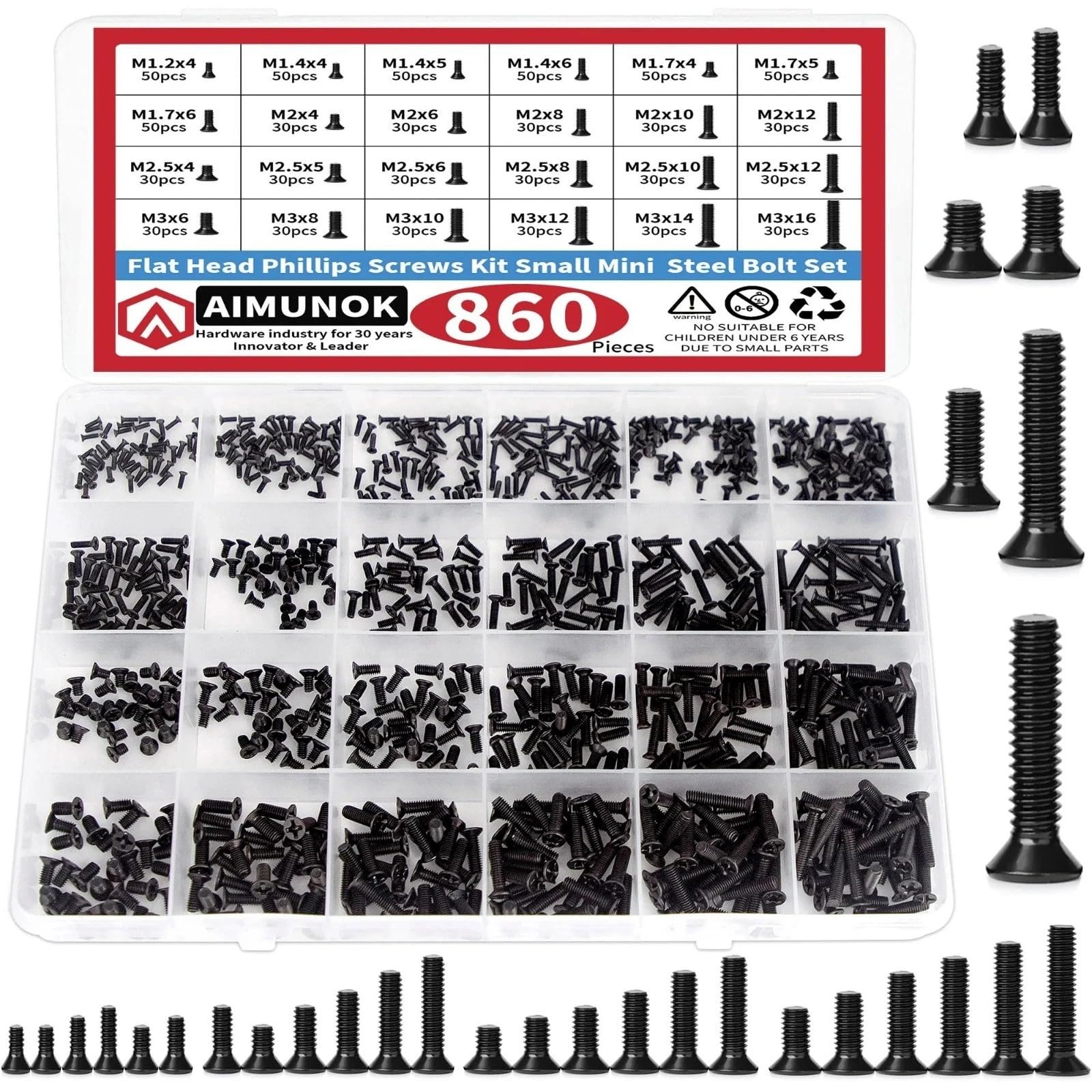 LeHang Kit di assortimento di Viti per Computer Piccole 860 PCS, Viti per Occhiali minuscole Nere M1.2 M1.4 M2 M3