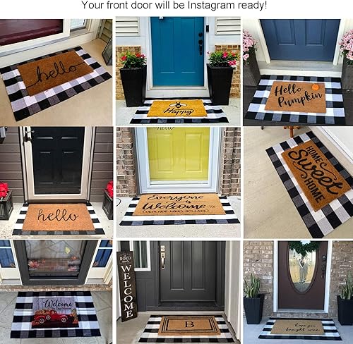 Miniatura 4 de CAINANEL - Tapete estampado con cuadros escoceses en blanco y negro, de algodón y tejido a mano, para colocar con un tapete de bienvenida en la