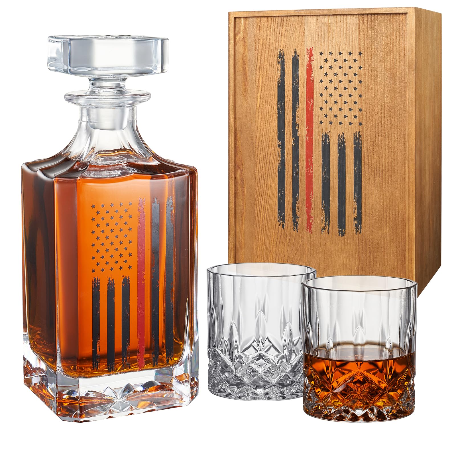 Firefighter Tactical Red American Flag Whiskey Gift Set