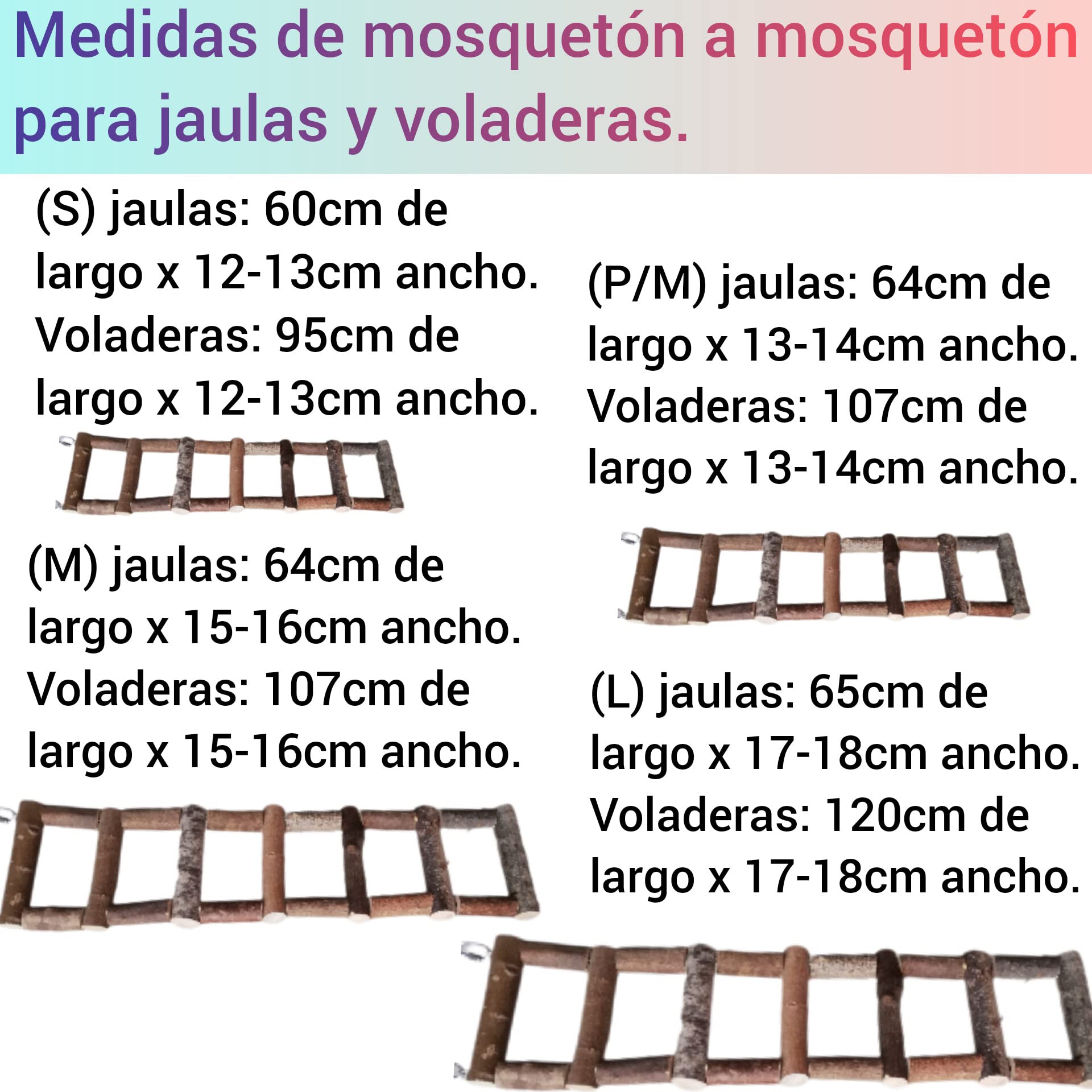 Escaleras para jaulas y voladeras de loros, juguete puente aviario de pájaros, percha natural colgante de aves agaporni, ninfa, accesorio guacamayo, yaco, conures, CALIDAD PREMIUM. (voladeras, P/M)