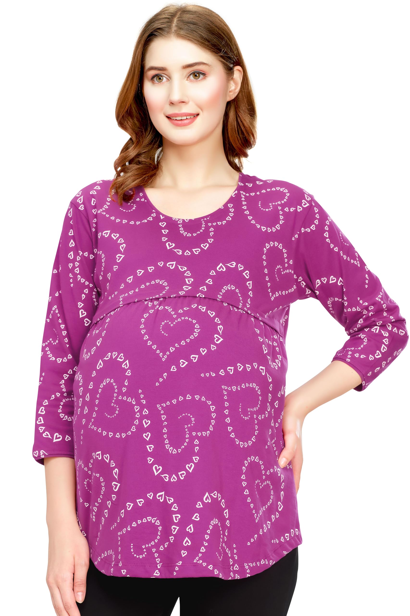 zeyo Women's Cotton Maternity Top Heart Printed Feeding Regular Fit T-Shirt 5815-picture-45