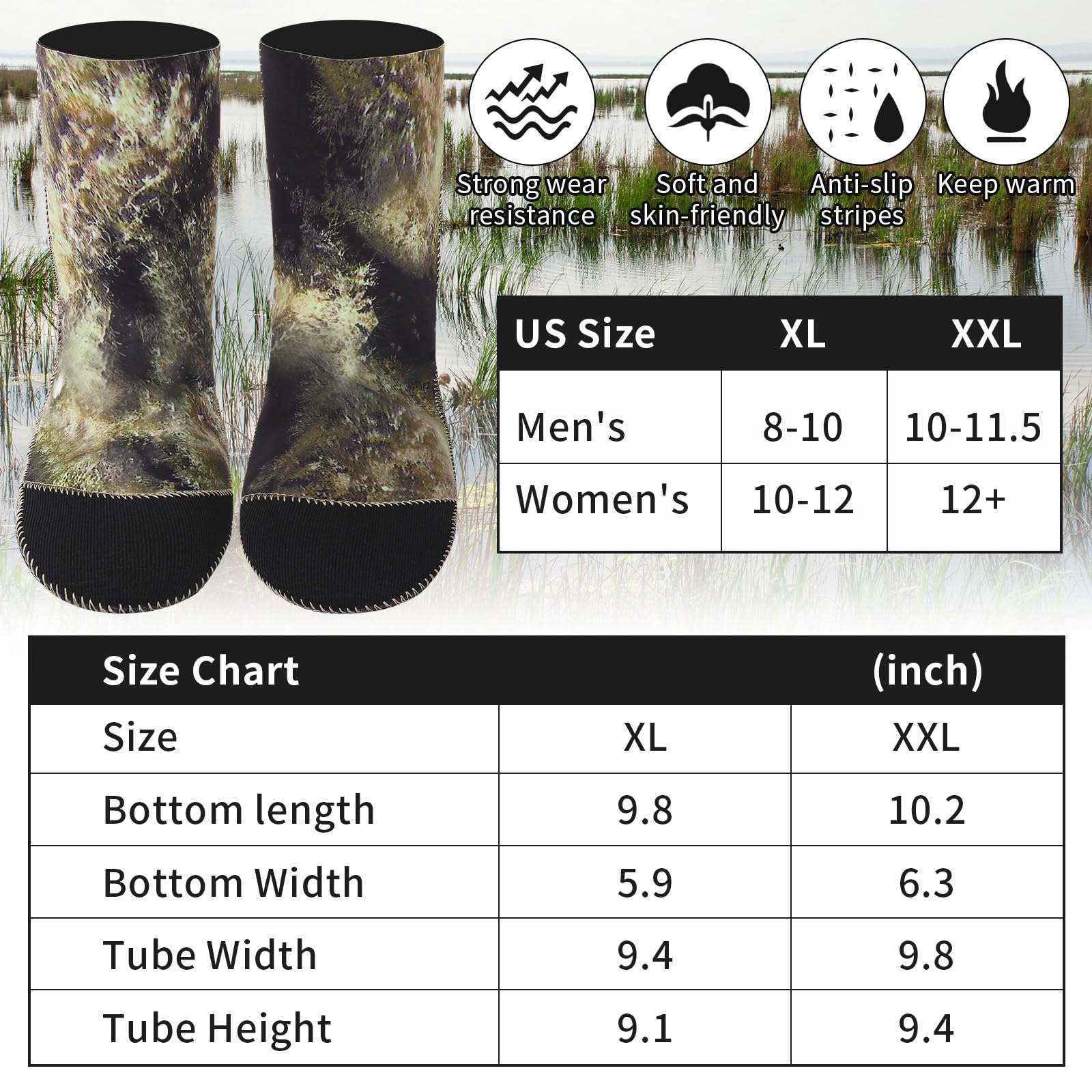 Coume 2 Pack Decoy Gloves Waterfowl Gloves and Insulated Hunting Socks Duck Hunting Accessories and Gear Waterproof Decoy Gloves Wader Socks for Men & Women Cold Weather(XL)