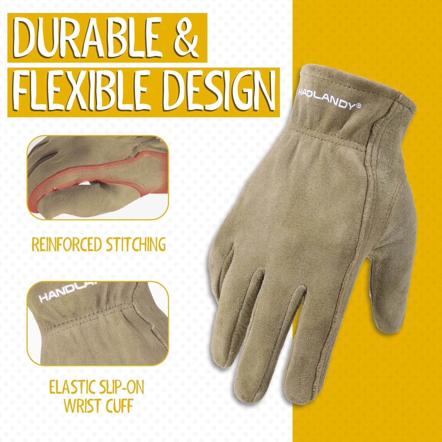 HANDLANDY Kids Genuine Leather Work Gloves for ages 3-11, Children Gardening Gloves for Boys, Girls (Medium (for age5-7), Khaki) - Image 3