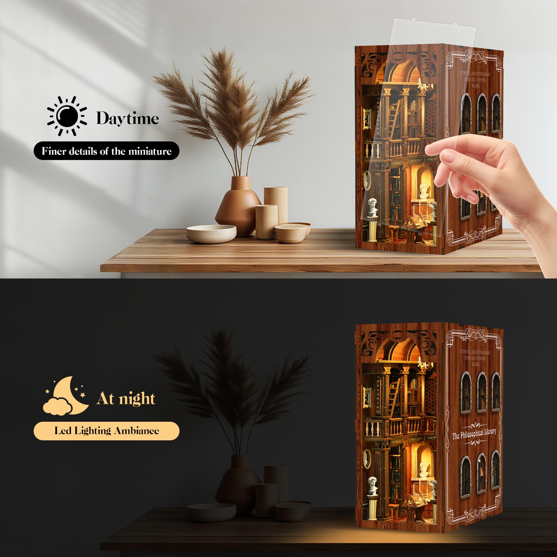 LUMYCE Kit Book Nook DIY per Adulti Casa in Miniatura con Luci LED da Montare, Modellismo 3D Creativo per Decorare Librerie - Regalo Originale per Appassionati di Fai da Te