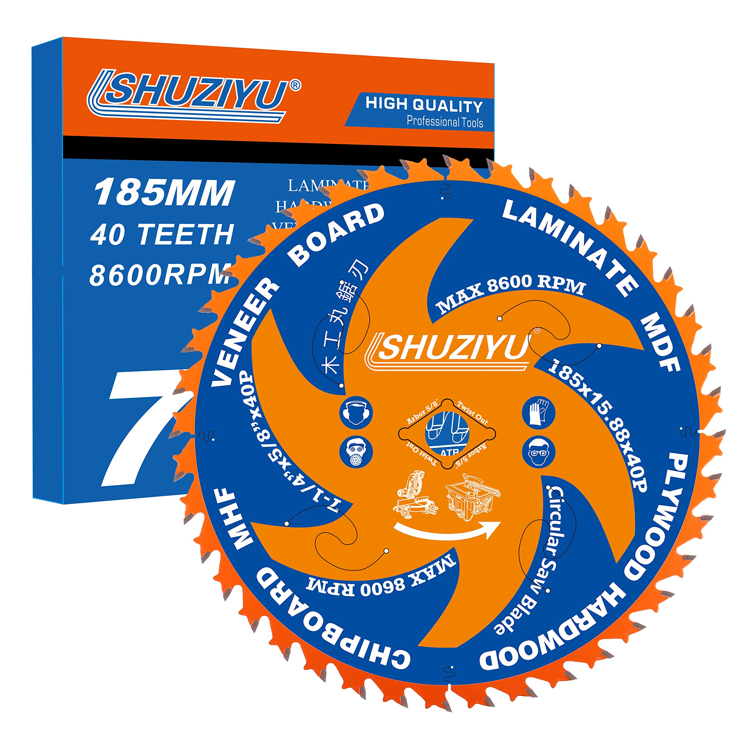 7-1/4”(185MM)-40T, Super Thin Kerf 1/16"(1.6MM), Arbor 5/8", Anti-Stick Coating, Circular Saw Blade, FRAMING&Ripping, for Laminate, Veneer Board, Plywood, Hard Wood, MDF and HDF Cutting