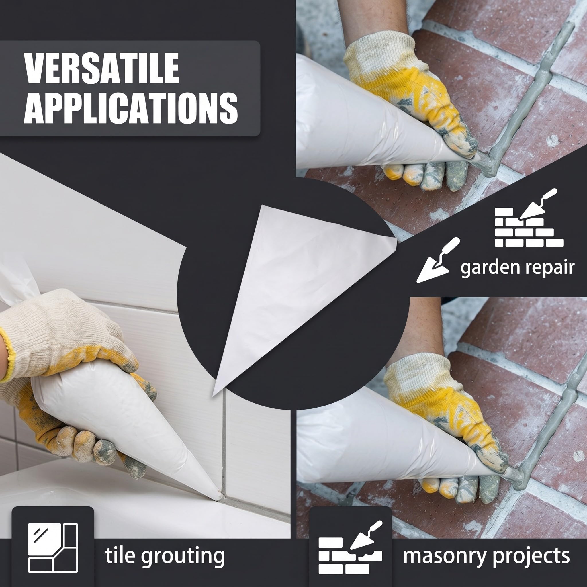 20 Pezzi Sacca per Giunture in HDPE resistente, impermeabile e sigillata per malta e cemento, protegge le mani, colore bianco, misura triangolare 285 x 450 x 530 mm