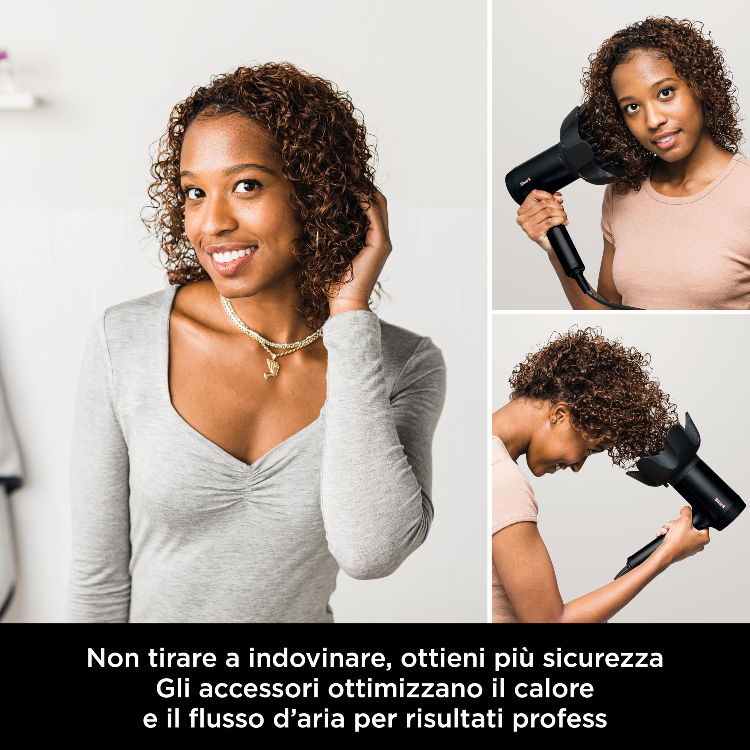 Shark STYLE iQ Asciugacapelli e Styler per Capelli a Ioni 3 in 1, con Spazzola, Diffusore per Ricci e Concentratore, Asciugatura Veloce, Senza Danni, Impostazioni Automatiche, Nero/Oro Rosa, HD120EU