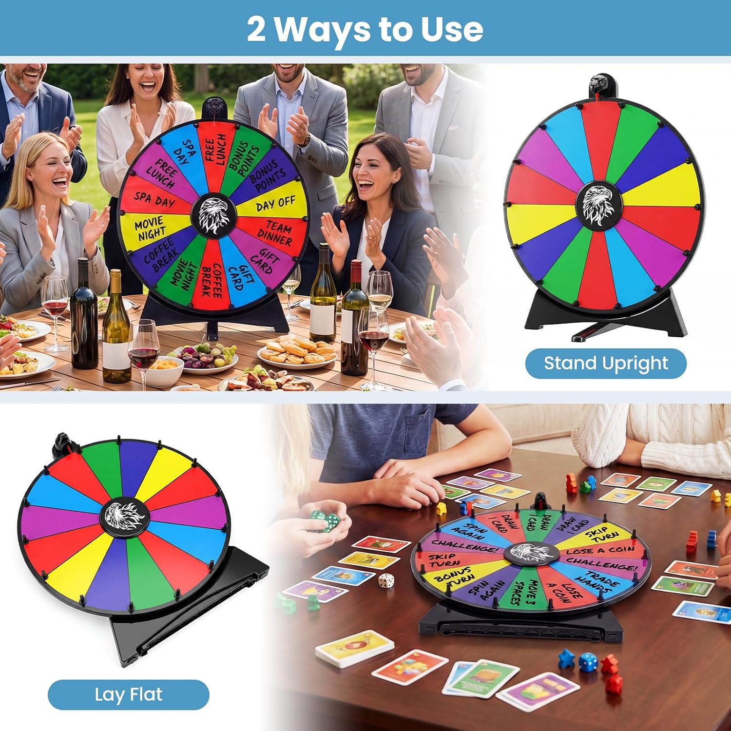 Goplus 20 inch Spinning Prize Wheel, 14 Slots Spin Wheel with Blackboard Marker, Eraser & Spare Pointer, Spinning Wheel for Prizes, Tabletop Fortune Game for Trade Show Party (20 inch,Multi-Color)
