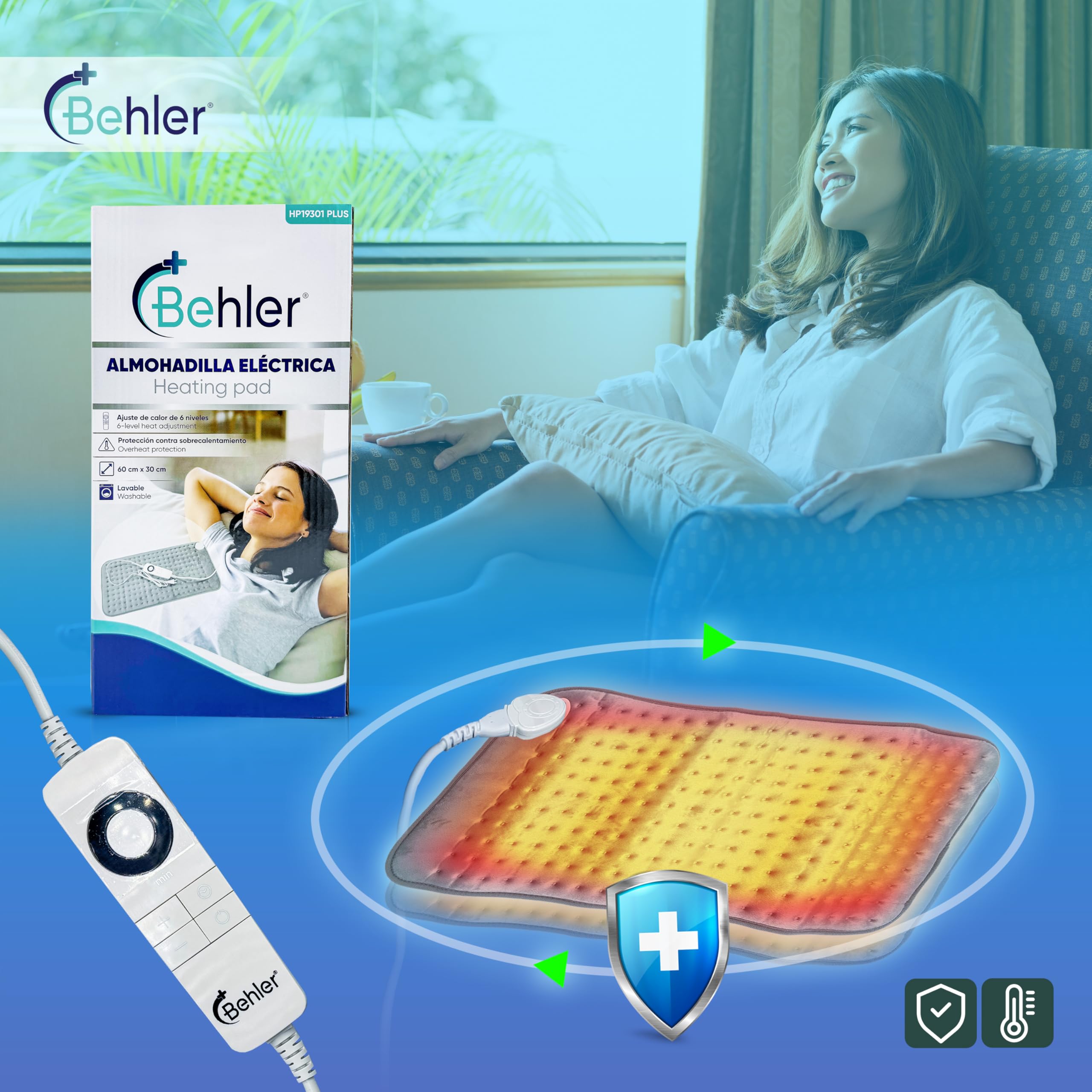 manta electrica Lumbar - Gris - Almohadilla eléctrica 60x30 Centímetros - 6 Niveles de calor - Manta termica - Apagado automático - Manta electrica - Almohadilla térmica para espalda, cuello y abdomen