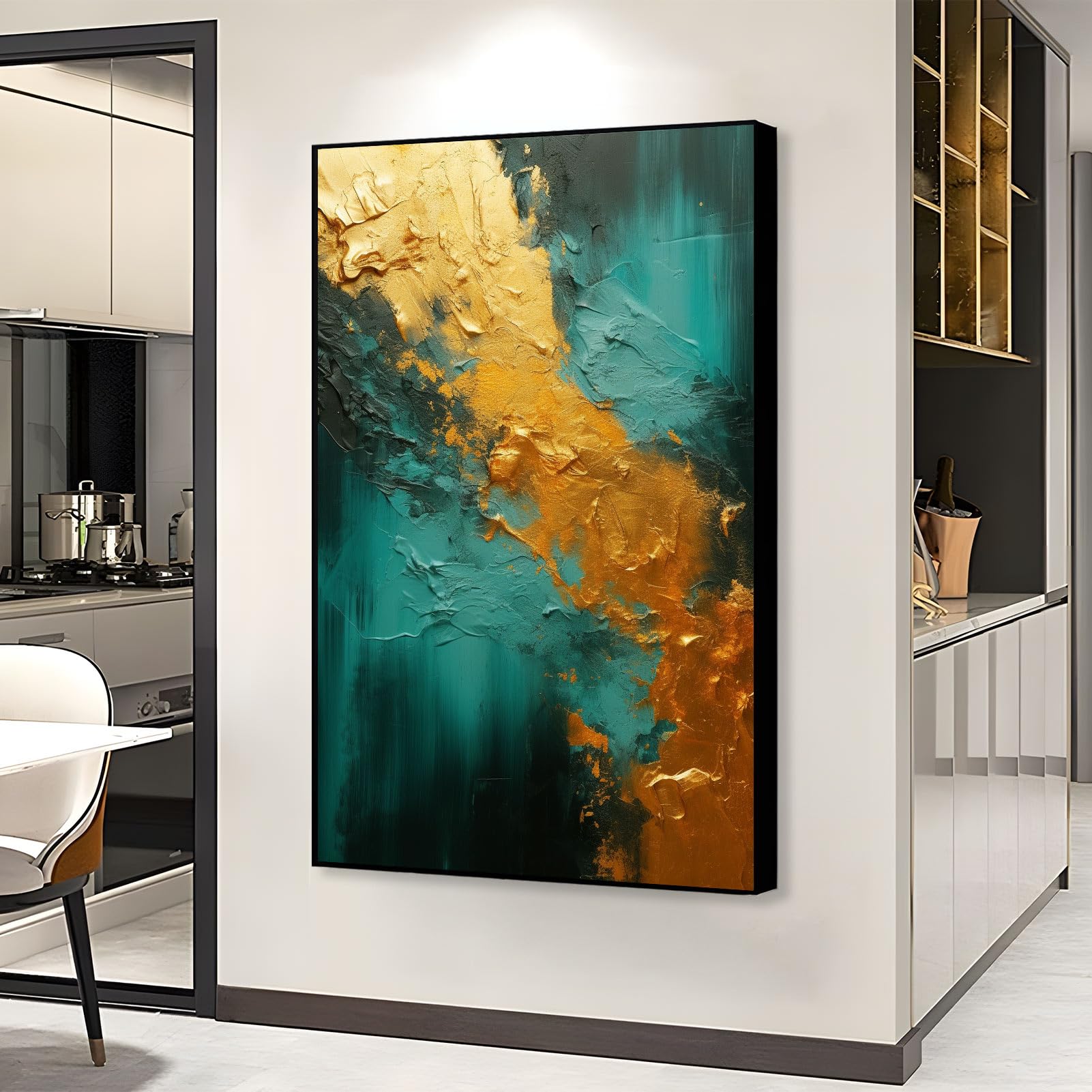 Teal Gold Canvas Wall Art, Abstract Canvas Wall Art, Green and Gold Wall Decor, Dark Green Canvas Wall Art, Marble Wall Art, Gold Accent Decor, Modern