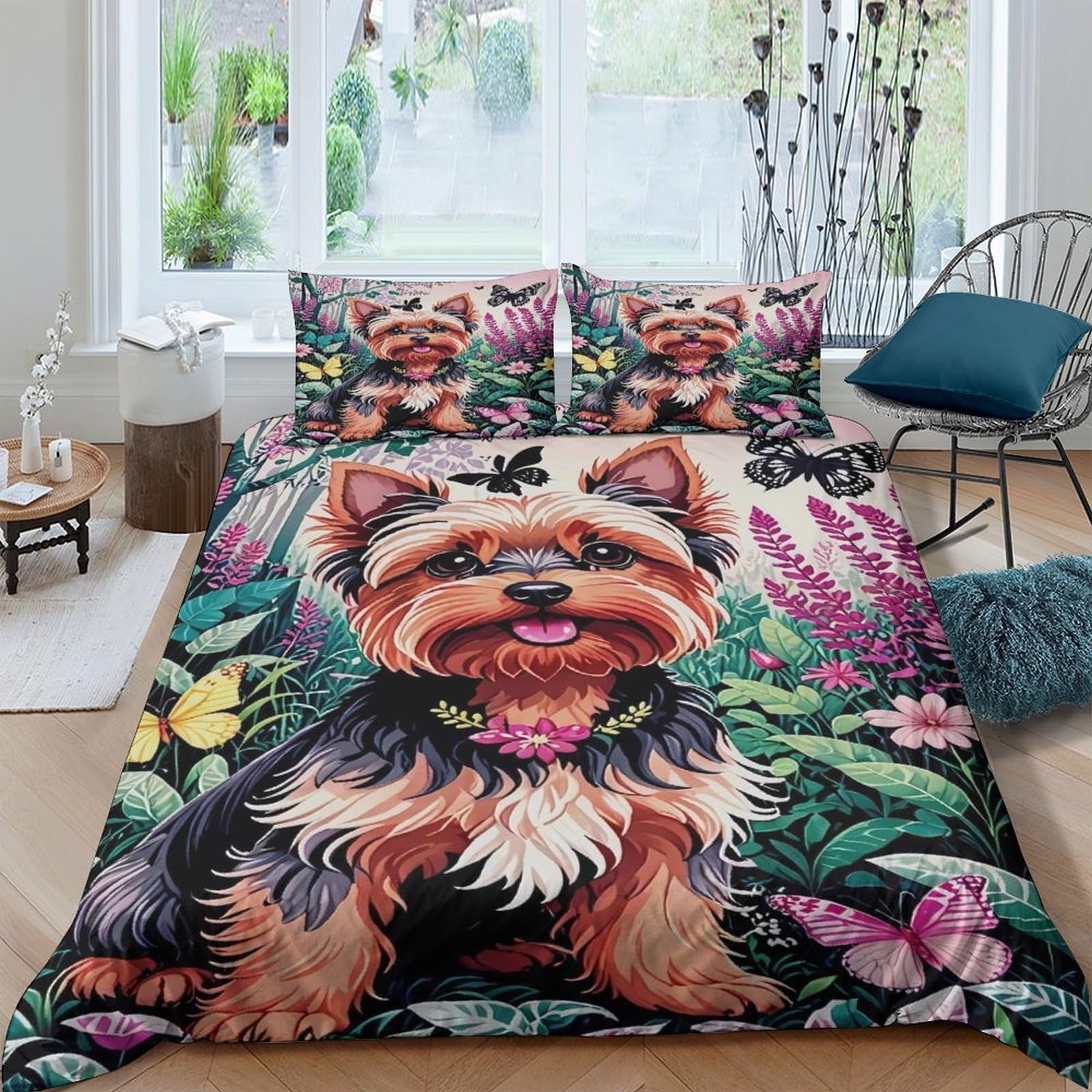 Ctjqhvkz Style-7 3D Printed Yorkshire Terrier Fitted Sheet Microfiber Floral Bed Cover For Bedroom Dorm Mattress Protection Decor Single（135X200cm）