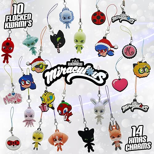 Miniatura 3 de Miraculous Ladybug - Calendario Kwami de Adviento con Kwamis flocado en miniatura y dijes de temporada. Juguetes coleccionables para niños para