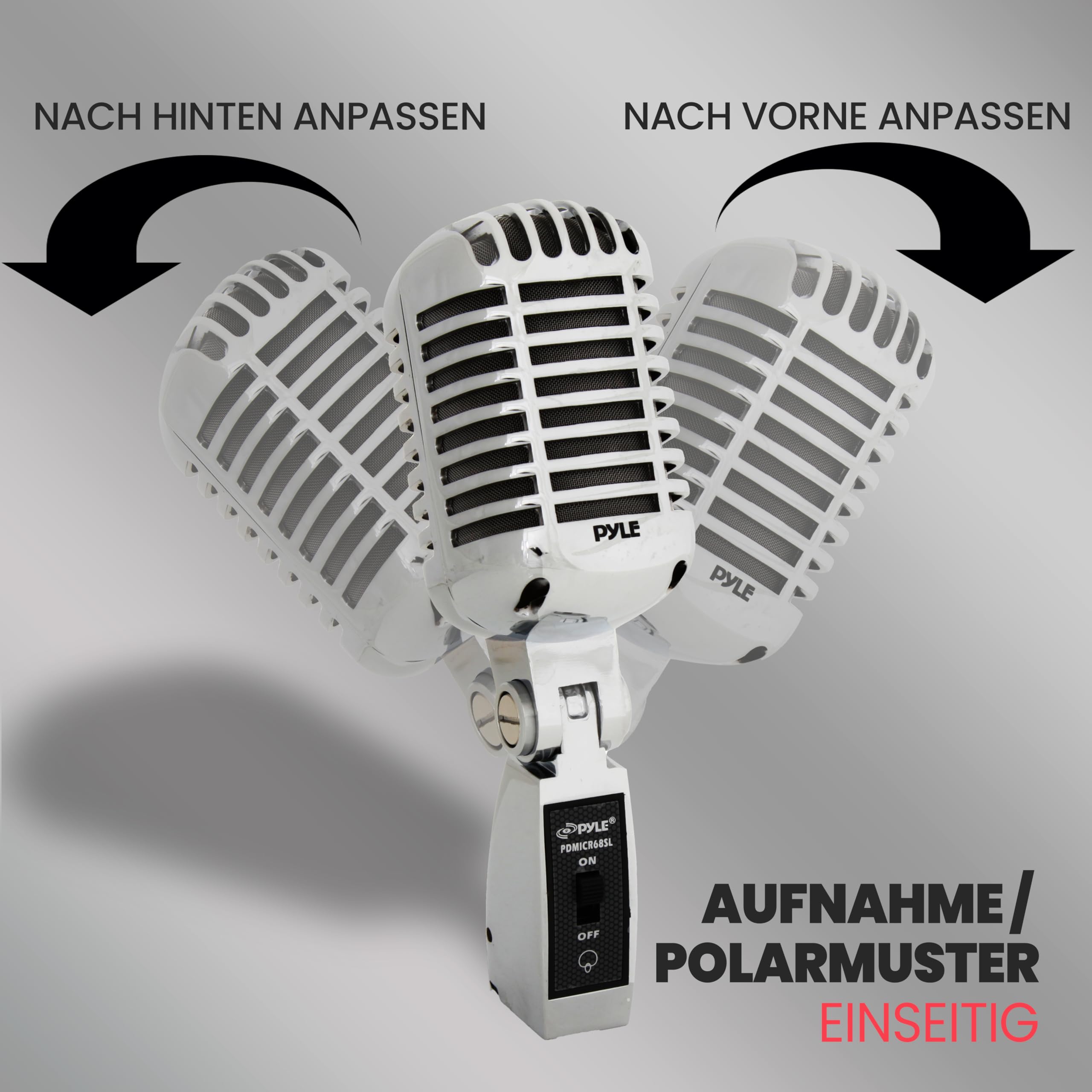 Pyle Dynamisches Mikrofon, Klassisches Retro Vintage Style- Mic, Mikrofon, Gesangmikrofon- mit 4.88m XLR Kabel- Kompatibel mit universellem Ständer, Für Live-Auftritte & Studioaufnahmen, Silber
