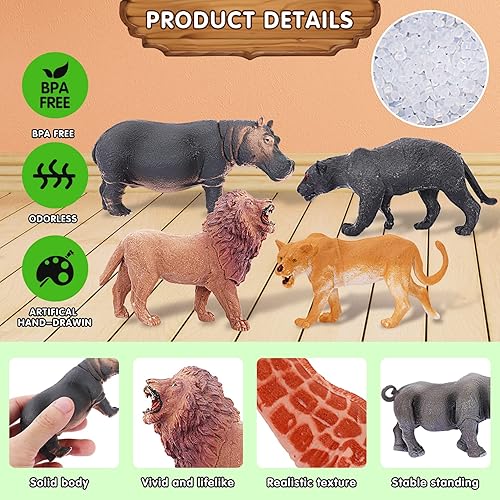 Miniatura 3 de Figuras de animales de safari de 12 piezas, figuras realistas de zoológico de la selva, juguetes de plástico salvajes, juego educativo de