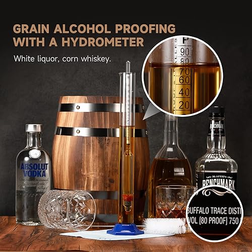 Miniatura 5 de Kit de prueba de medidor de hidrómetro de alcohol 0-200 Proof & Tralle, con tarro de prueba de vidrio, probador preciso y cilindro de vidrio para