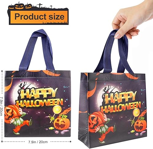 Miniatura 3 de Bolsas de Halloween para dulce o truco, 4 bolsas pequeñas de Halloween con asas, bolsas multifuncionales no tejidas para envolver regalos, dulce o