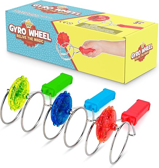 IPIDIPI TOYS Retro Magic Gyro Wheel - Light Up Flashing Magnetic Spinning, Rail Twister Fidget Toy, Stocking Stuffers for Kids - Red, Blue & Green, Pack of 3