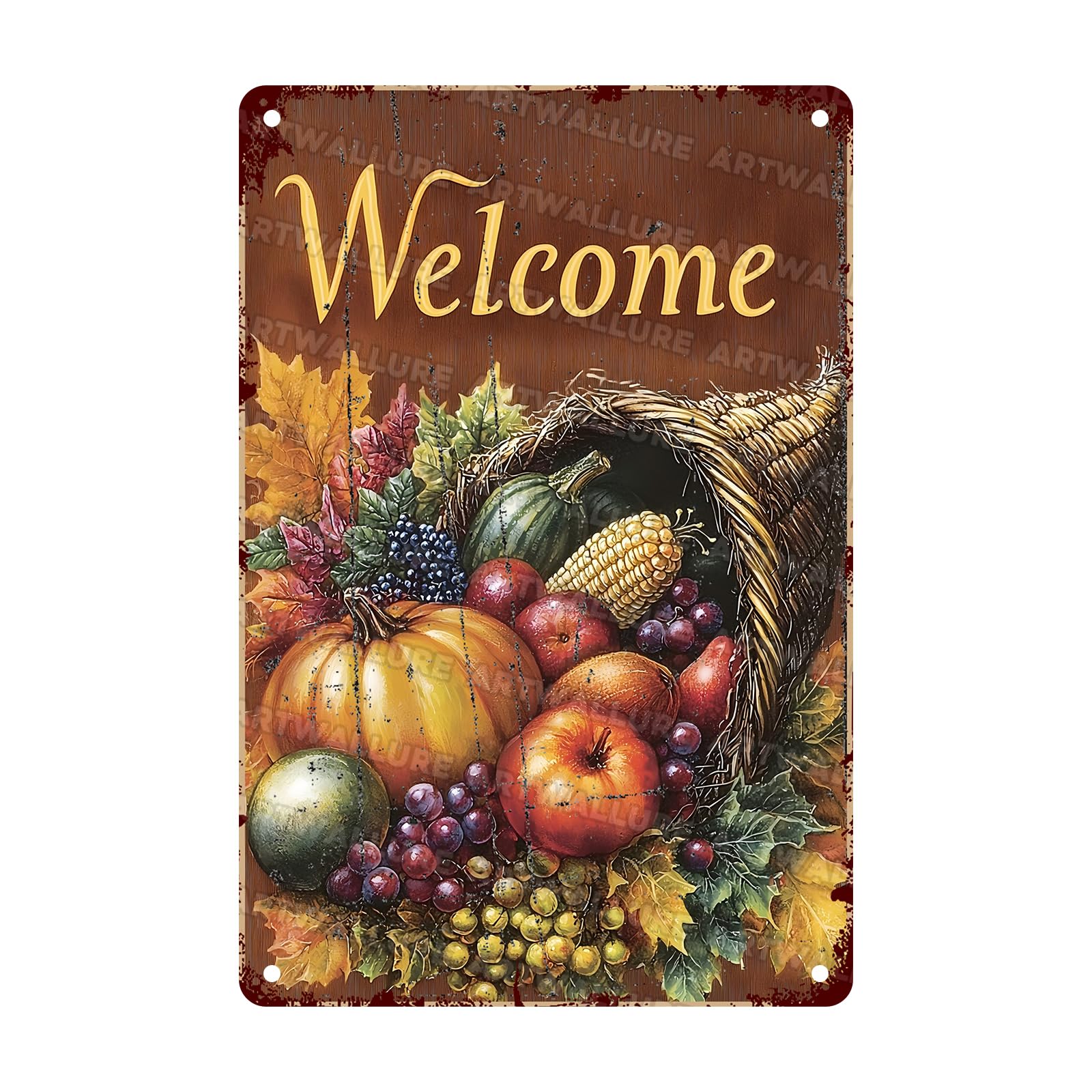 Anceky Retro Signs Fall Pumpkins Thanksgiving Day Autumn Cornucopia Welcome Metal Tin Sign Vintage Wall Decor for Kitchen Home Yard Gate Fence 12×8 Inch