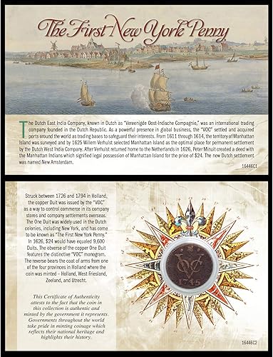American Coin Treasures La primera moneda de centavo de Nueva York, con más de 225 años de antigüedad, Copper One Duit, emitida por la compañía